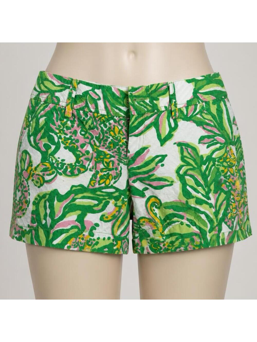 LIlly Pulitzer The Callahan Short Green Leaf Print Cotton Shorts Size 2